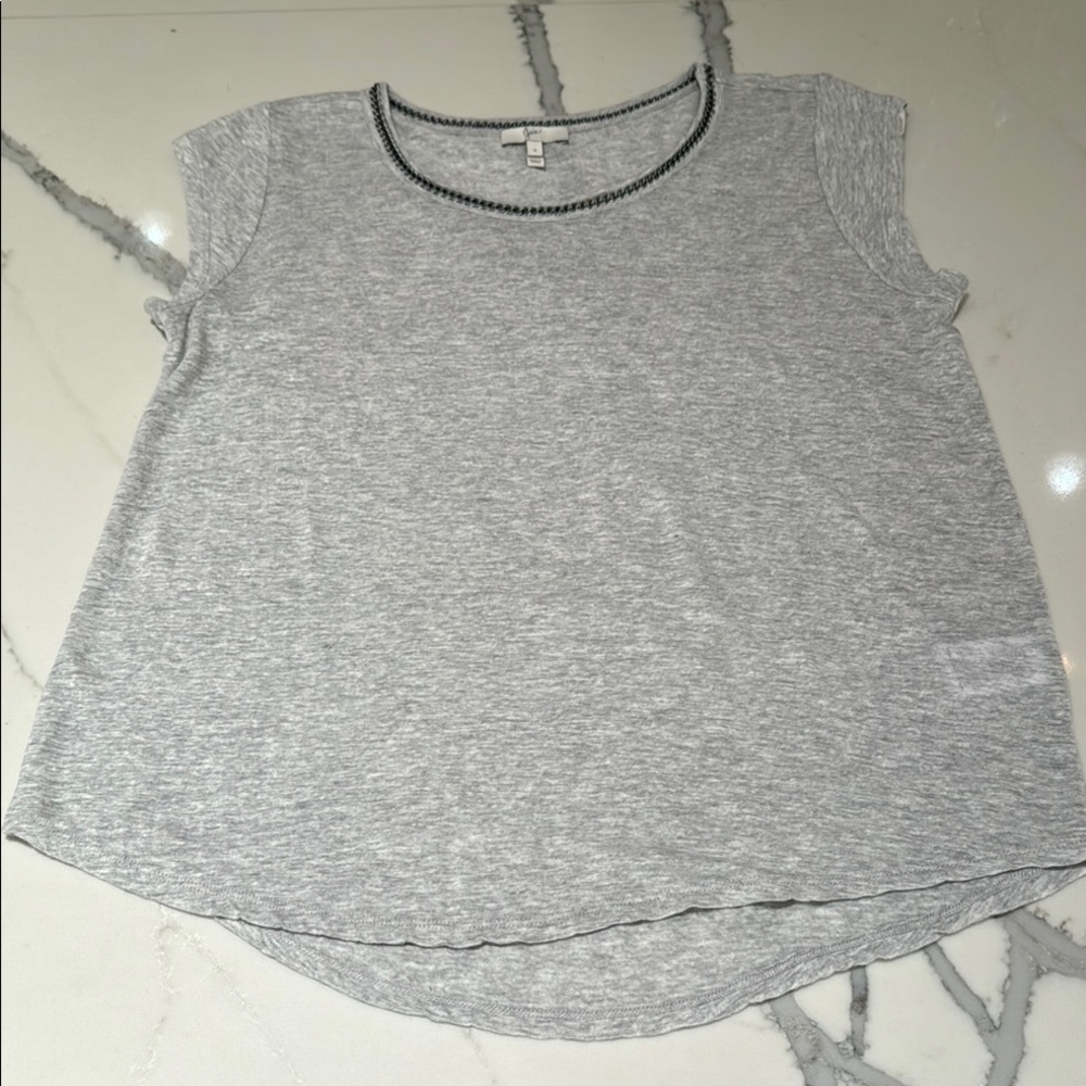 Joie Light Gray Short Sleeve Top with Chain Detail at Neckline